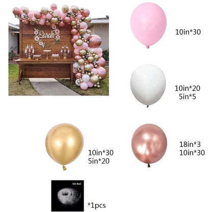 139pcs Metallic Gold Rose Gold Pink White Balloon Garland Balloon Arch Kit | Wedding Baby Shower Anniversary Birthday Party Decorations
