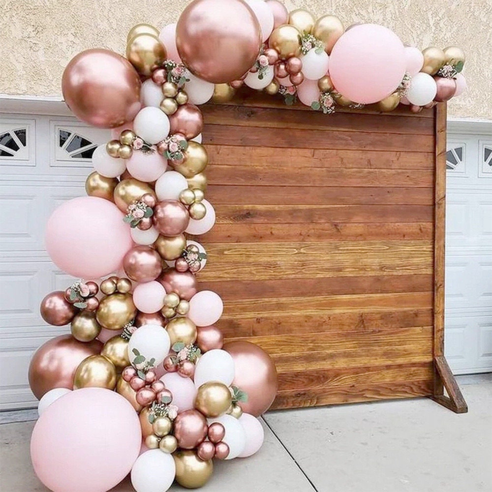 139pcs Metallic Gold Rose Gold Pink White Balloon Garland Balloon Arch Kit | Wedding Baby Shower Anniversary Birthday Party Decorations