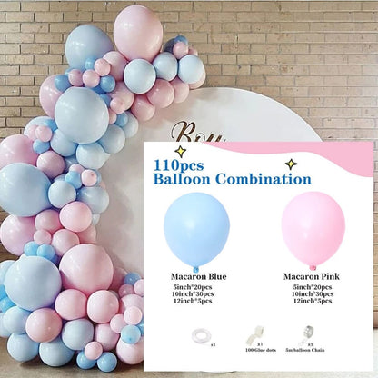 110pcs Macaron Baby Pink Blue Balloon Garland | Gender Reveal Balloon Arch Kit  for Baby Shower Wedding Birthday Party Decorations