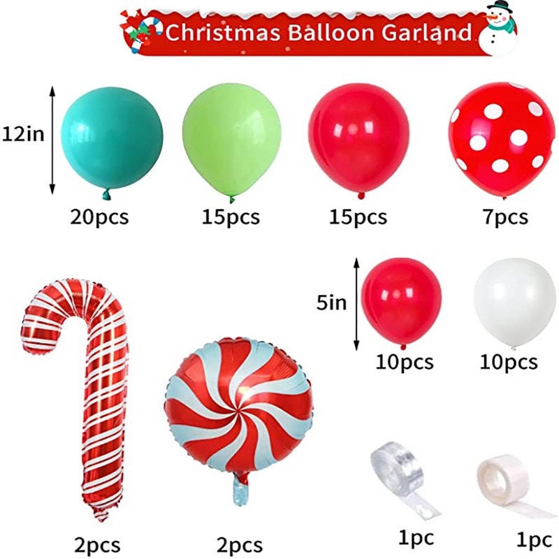 83Pcs Christmas Balloon Garland | Candy Red Green White Balloon Arch Kit |  Candy Cane Lollipop Foil Balloons for Xmas Party Decorations