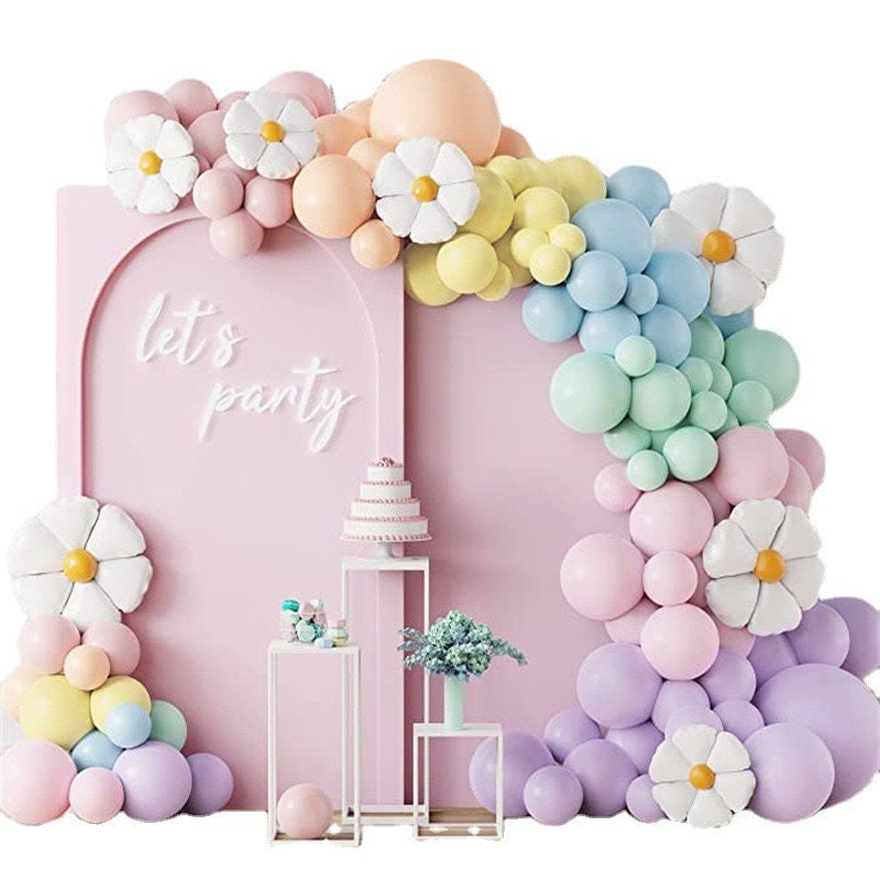 118pcs Daisy Baby Shower Balloon Garland | Blush Pink Tiffany Blue Pastel Yellow Lavender Macaron Balloon Arch Kit for Party Decorations