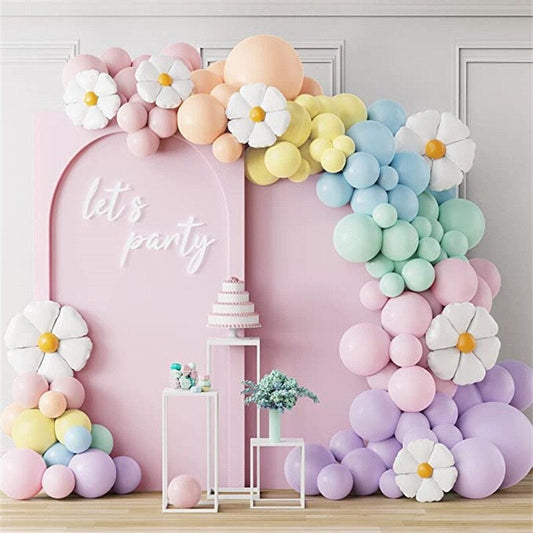 118pcs Daisy Baby Shower Balloon Garland | Blush Pink Tiffany Blue Pastel Yellow Lavender Macaron Balloon Arch Kit for Party Decorations