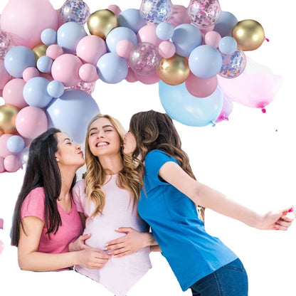129pcs Macaron Pink Blue Balloon Garland | Metallic Gold Pink Blue Confetti Balloon Arch Kit for Gender Reveal Baby Shower Kids Birthday