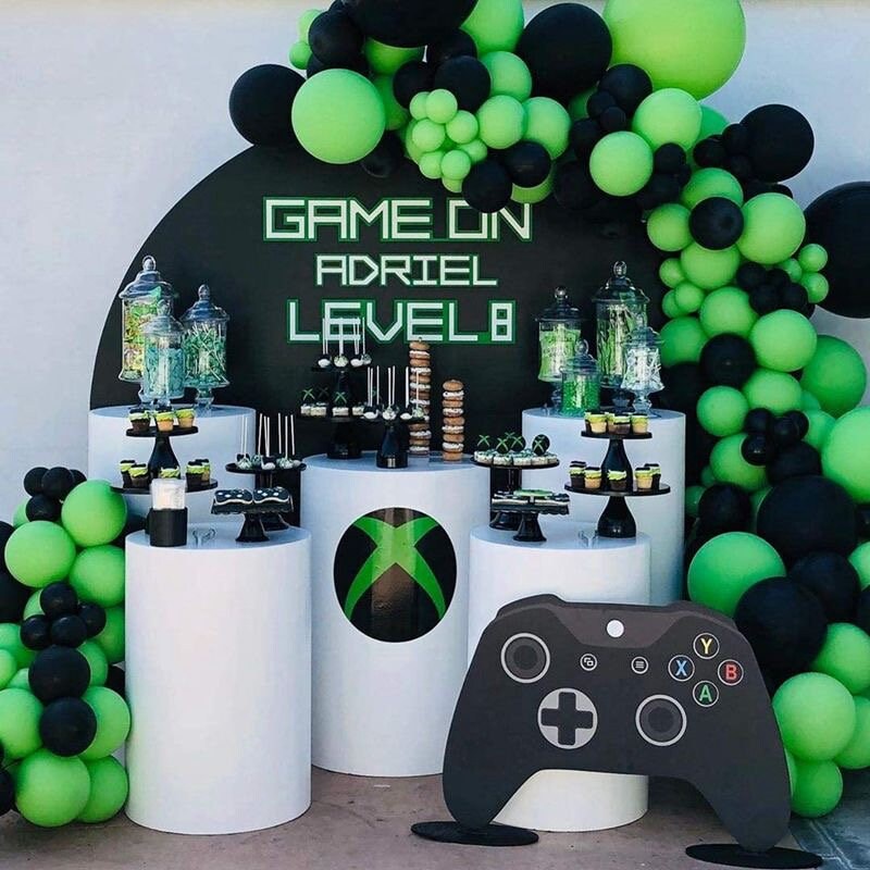 107pcs Game On Theme Balloon Garland | Black Green Balloon Arch Kit for Video Gamer Kids Birthday Party Decorations