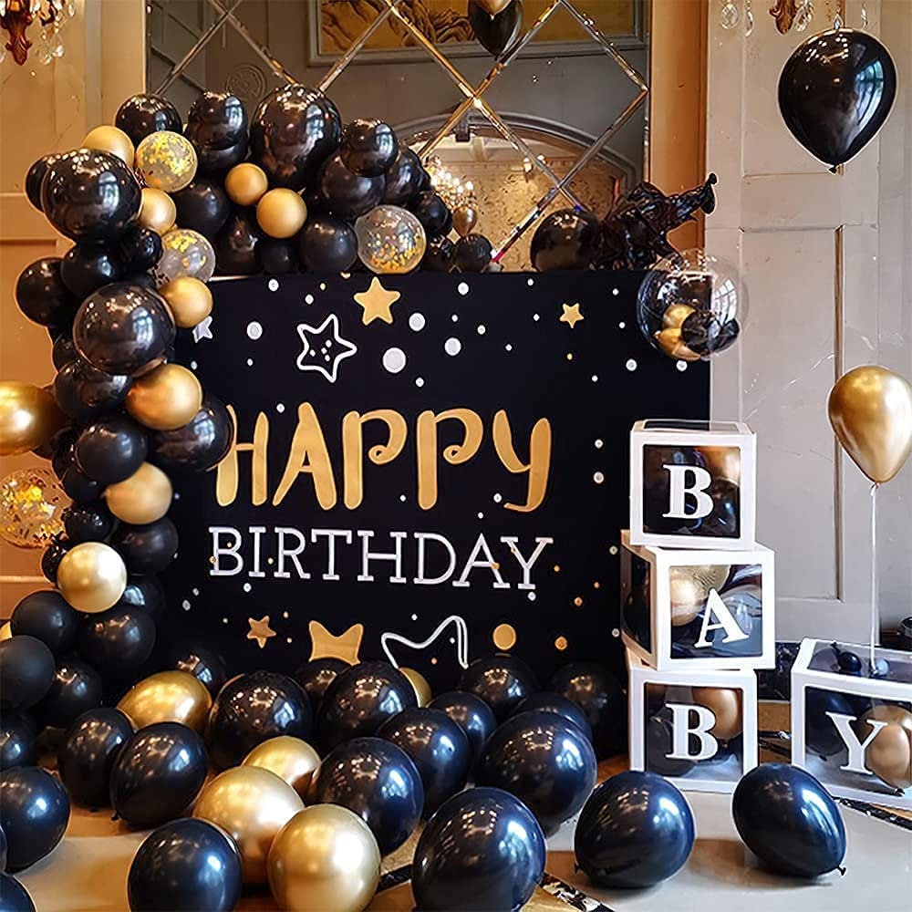 105pcs Black Gold Confetti Balloon Arch Kit | DIY Balloon Garland for Baby Shower. Birthday Party, Wedding, Anniversary, Graduation