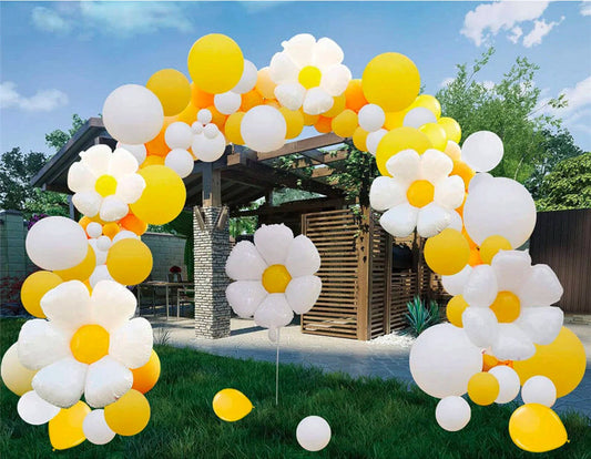 96pcs Daisy Pastel Yellow Balloons Garland Arch Kit | Giant Daisy Shaped Foil Balloons for Baby Shower Easter Birthday Party Decorations