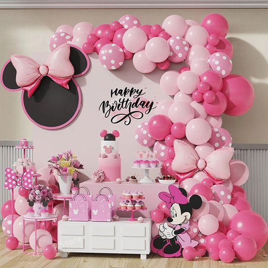 111pcs Minnie Mouse Theme Balloon Garland Arch Kit | Rose Pink Bowknot Balloons for Baby Shower Kids Birthday Party Decorations