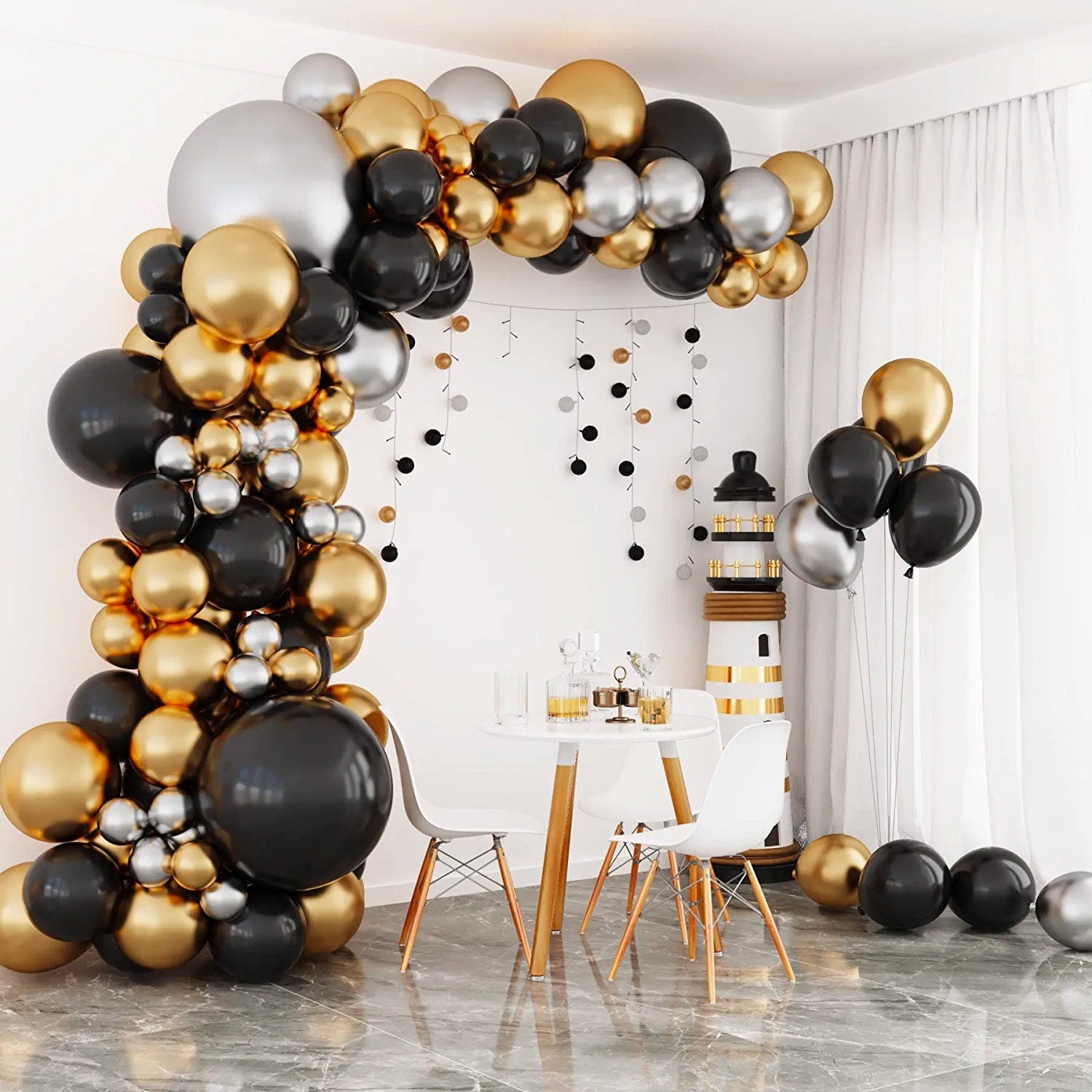 137pcs Black Gold Silver Balloon Arch Kit | DIY Balloon Garland for Baby Shower, Birthday Party, Wedding, Anniversary, Graduation, New Year