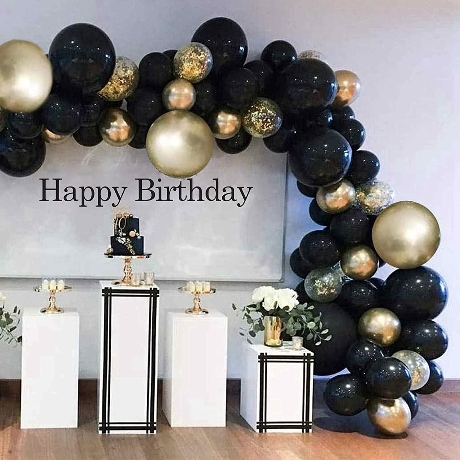 105pcs Black Gold Confetti Balloon Arch Kit | DIY Balloon Garland for Baby Shower. Birthday Party, Wedding, Anniversary, Graduation