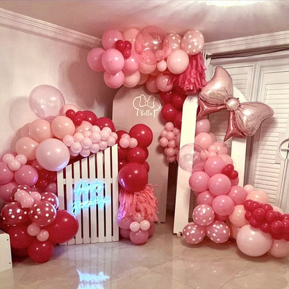 111pcs Minnie Mouse Theme Balloon Garland Arch Kit | Rose Pink Bowknot Balloons for Baby Shower Kids Birthday Party Decorations