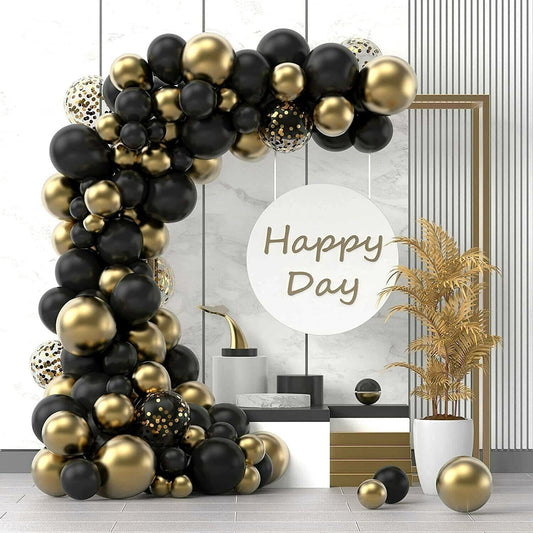 120pcs Classic Black Gold Confetti Balloon Arch Kit |  Baby Shower Birthday Party Wedding Anniversary Graduation New Year Party Decorations