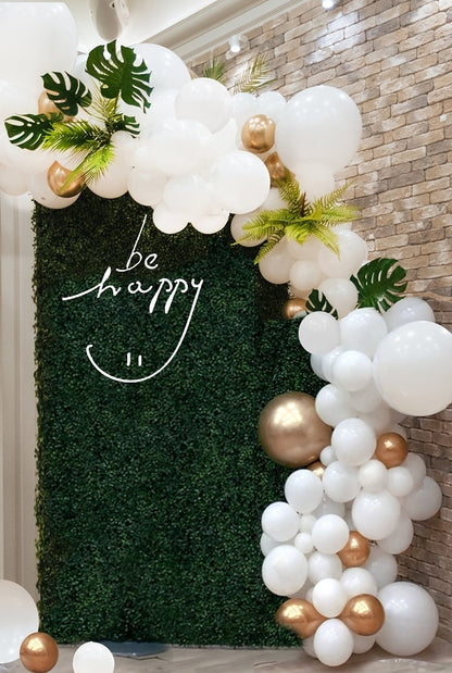 White Metallic Gold Confetti Balloon Garland Arch Kit with Palm Leaves | Wedding Baby Shower Birthday Anniversary Party Decorations