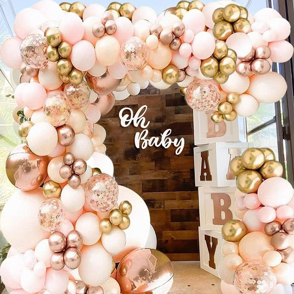 136pcs Peach Rose Gold Confetti Garland Balloon Arch Kit | DIY Baby Shower Birthday Wedding Anniversary Party Decorations